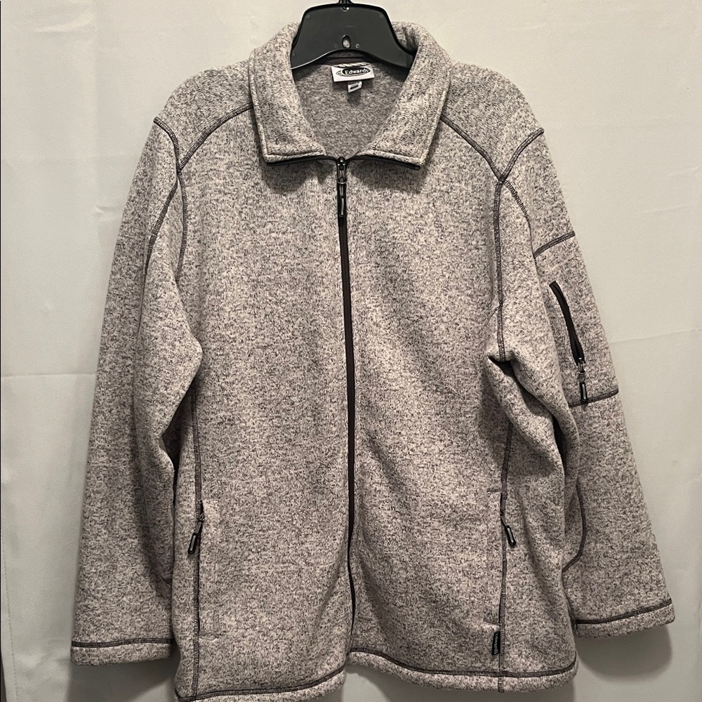 Edwards Heathered Gray polyester knitted zip front Jacket w pockets USED XXL